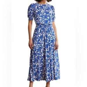 Boden Blue and White Floral Midi Knit Dress
